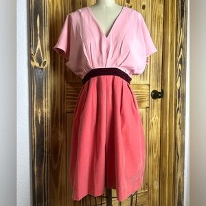 ❗️Pomander Place Pink contrast tiered velvet short sleeve dress size small